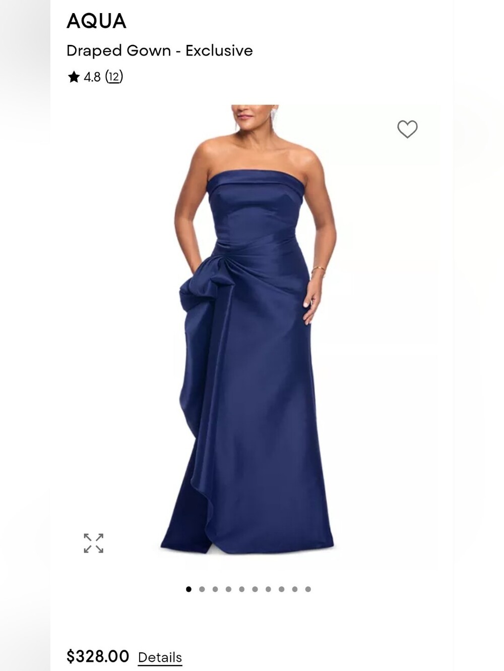 Aqua Strapless Navy Satin Gown with Side Bow Detail